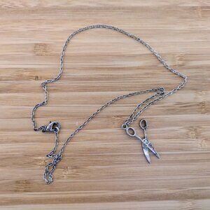 Silver Scissors Necklace with CZ Stone